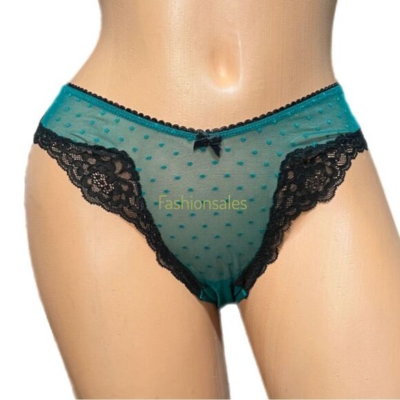 Victoria’s Secret Sexy Dot mesh with lace detail lBrazilian slip panty green M - Picture 1 of 5
